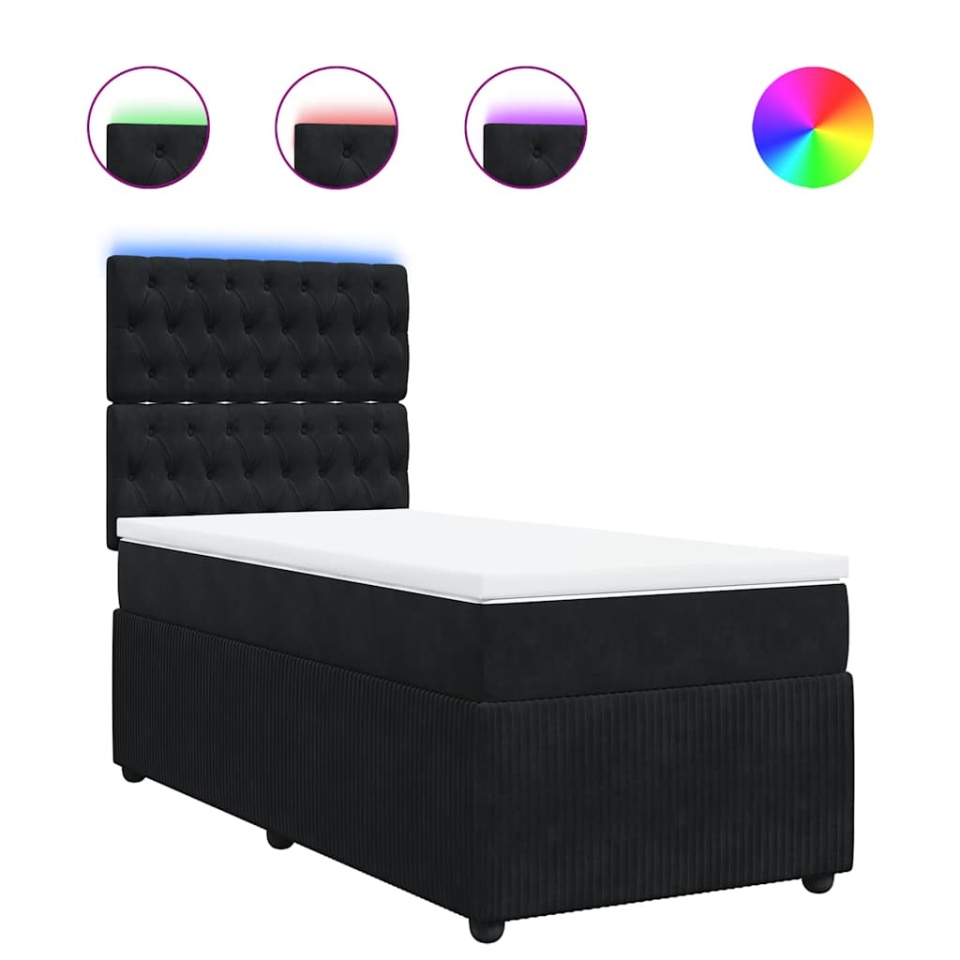 Pat box spring cu saltea, negru, 90x200 cm, catifea - 1 | YEO