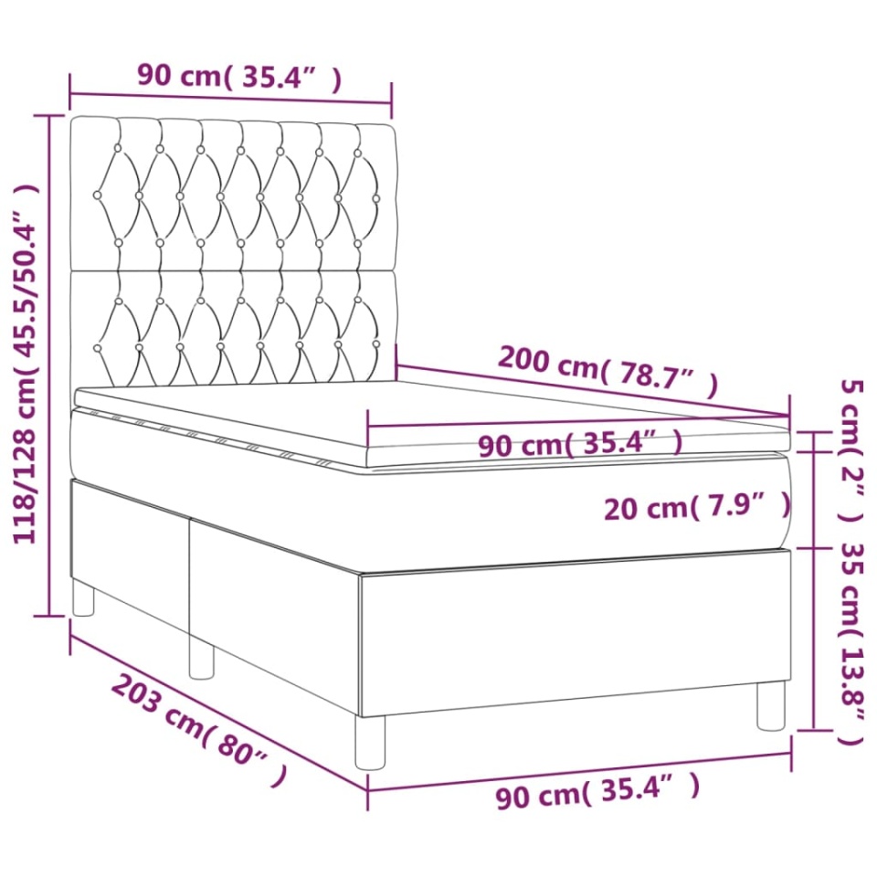 Pat box spring cu saltea, negru, 90x200 cm, catifea - 4 | YEO