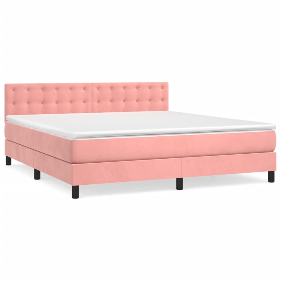 Pat box spring cu saltea, roz, 160x200 cm, catifea - 1 | YEO
