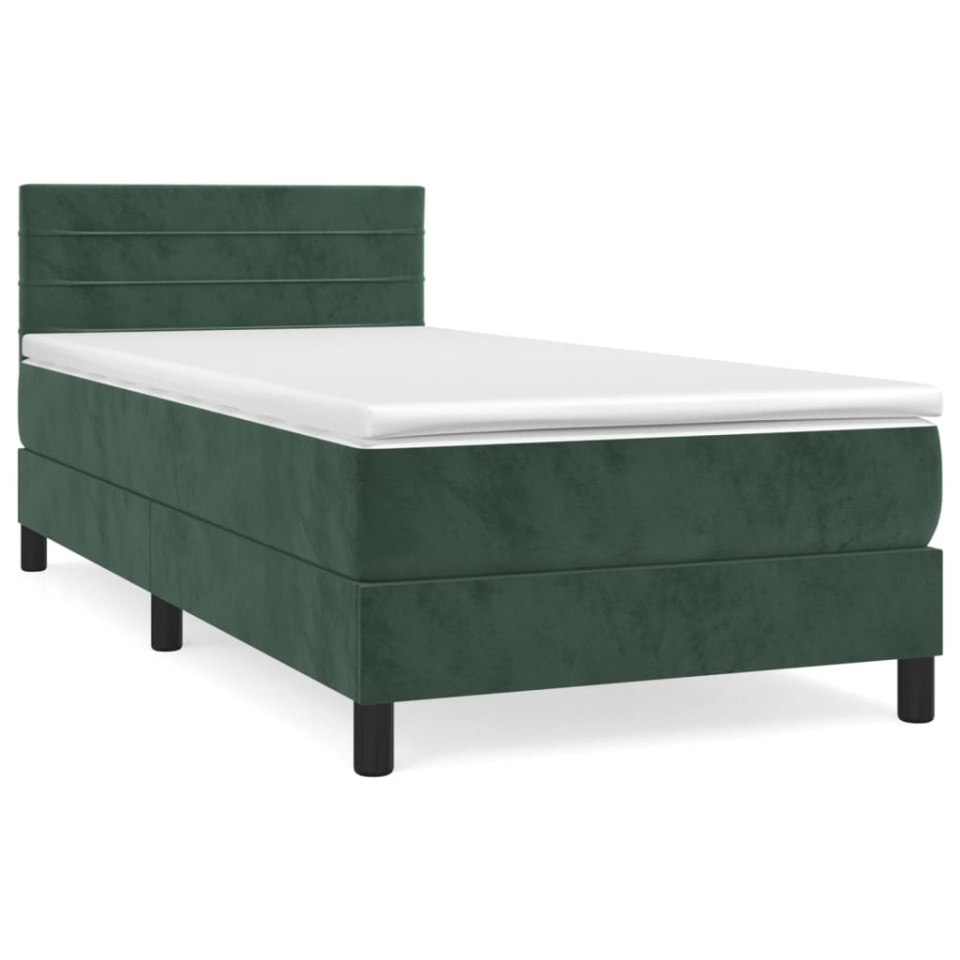 Pat box spring cu saltea, verde închis, 100x200 cm, catifea - 1 | YEO