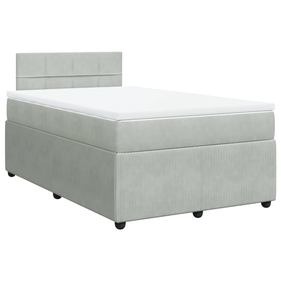 Pat continental cu saltea, gri deschis, 120x200 cm, catifea - 2 | YEO