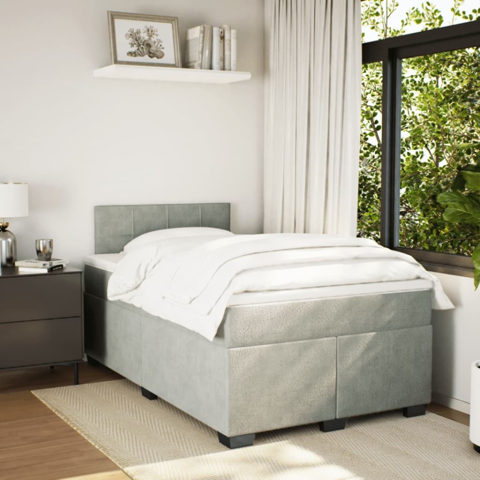 Pat continental cu saltea, gri deschis, 120x200 cm, catifea - 2 | YEO