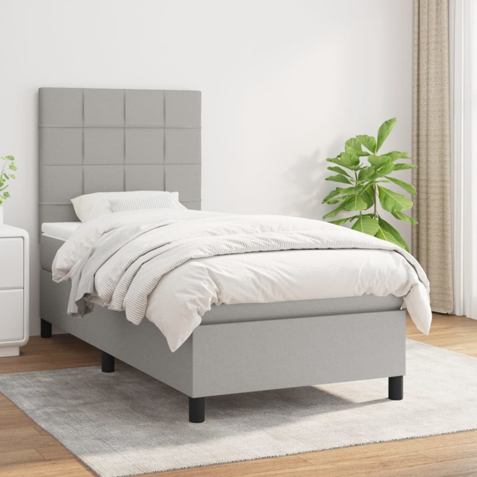 Pat continental cu saltea, gri deschis, 80x200 cm, textil
