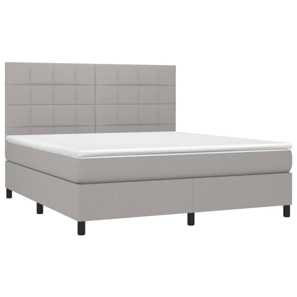 Pat cu arcuri, saltea și LED, gri deschis, 160x200 cm, textil - 2 | YEO