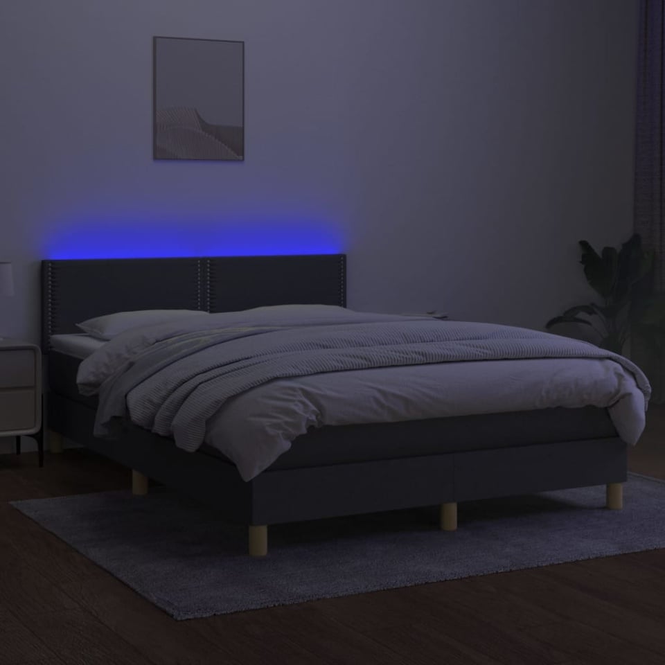 Pat cu arcuri, saltea și LED, gri închis, 140x190 cm, textil - 2 | YEO