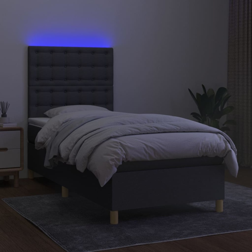 Pat cu arcuri, saltea și LED, gri închis, 80x200 cm, textil - 3 | YEO