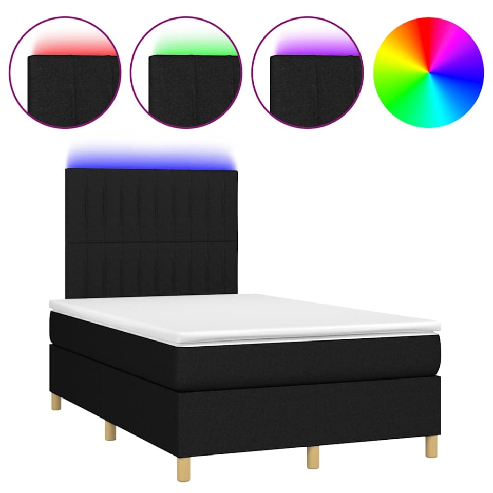 Pat cu arcuri, saltea și LED, negru, 120x190 cm, textil - 1 | YEO