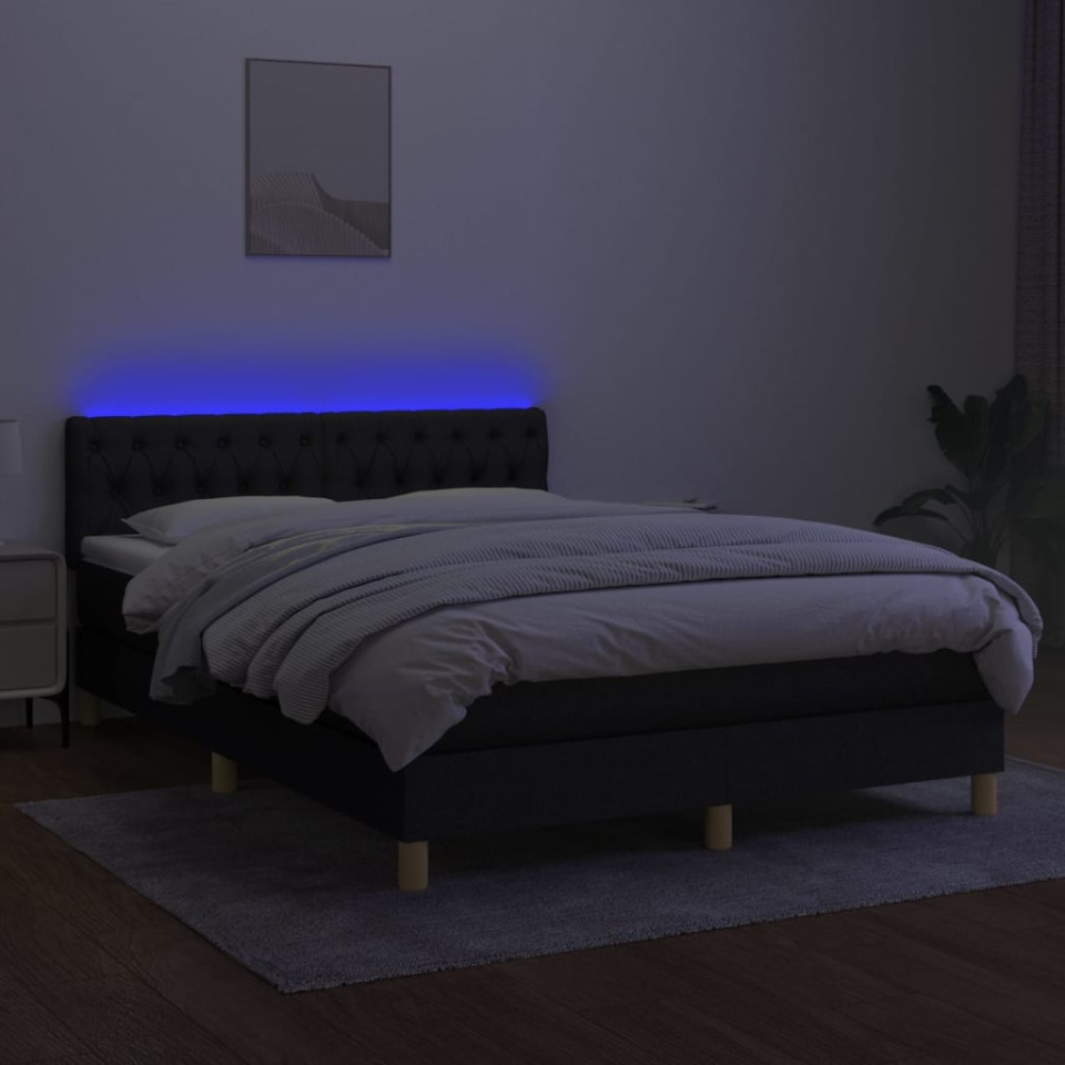 Pat cu arcuri, saltea și LED, negru, 140x190 cm, textil - 3 | YEO
