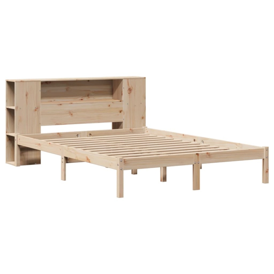 Pat cu bibliotecă fără saltea, 140x190 cm, lemn masiv de pin - 2 | YEO