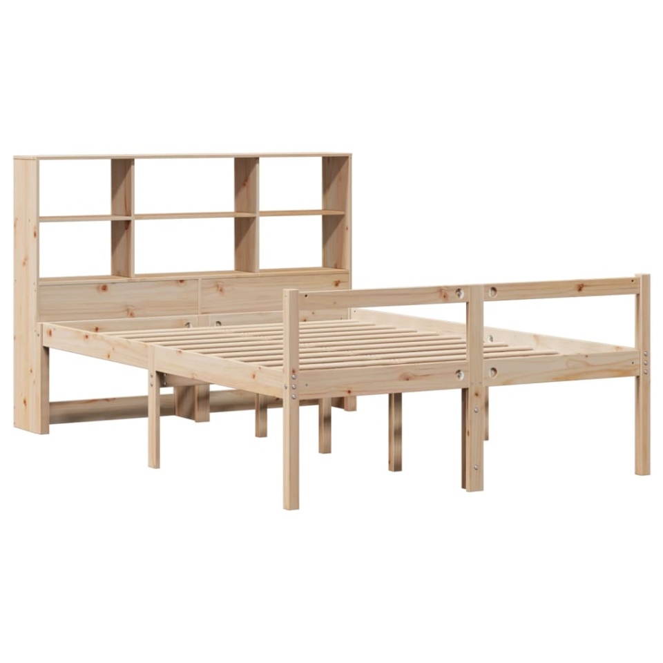 Pat cu bibliotecă fără saltea, 140x190 cm, lemn masiv de pin - 2 | YEO