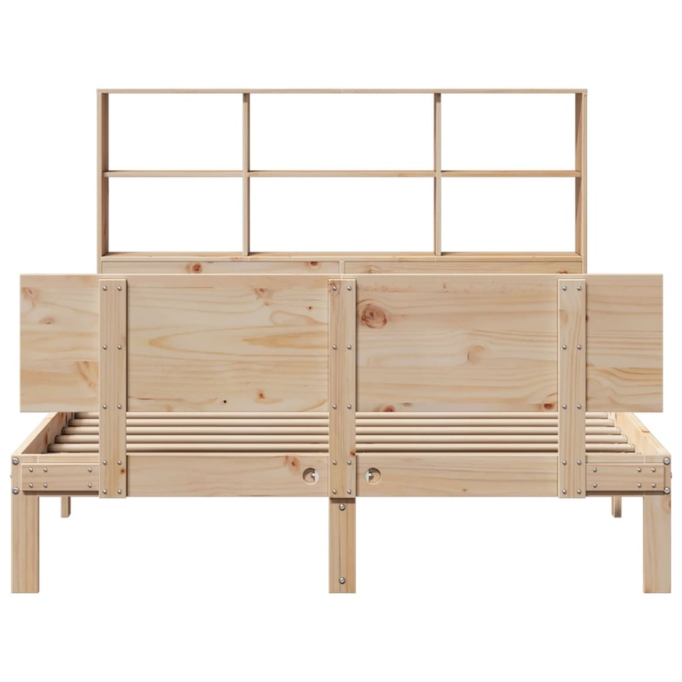 Pat cu bibliotecă fără saltea, 140x190 cm, lemn masiv de pin - 3 | YEO