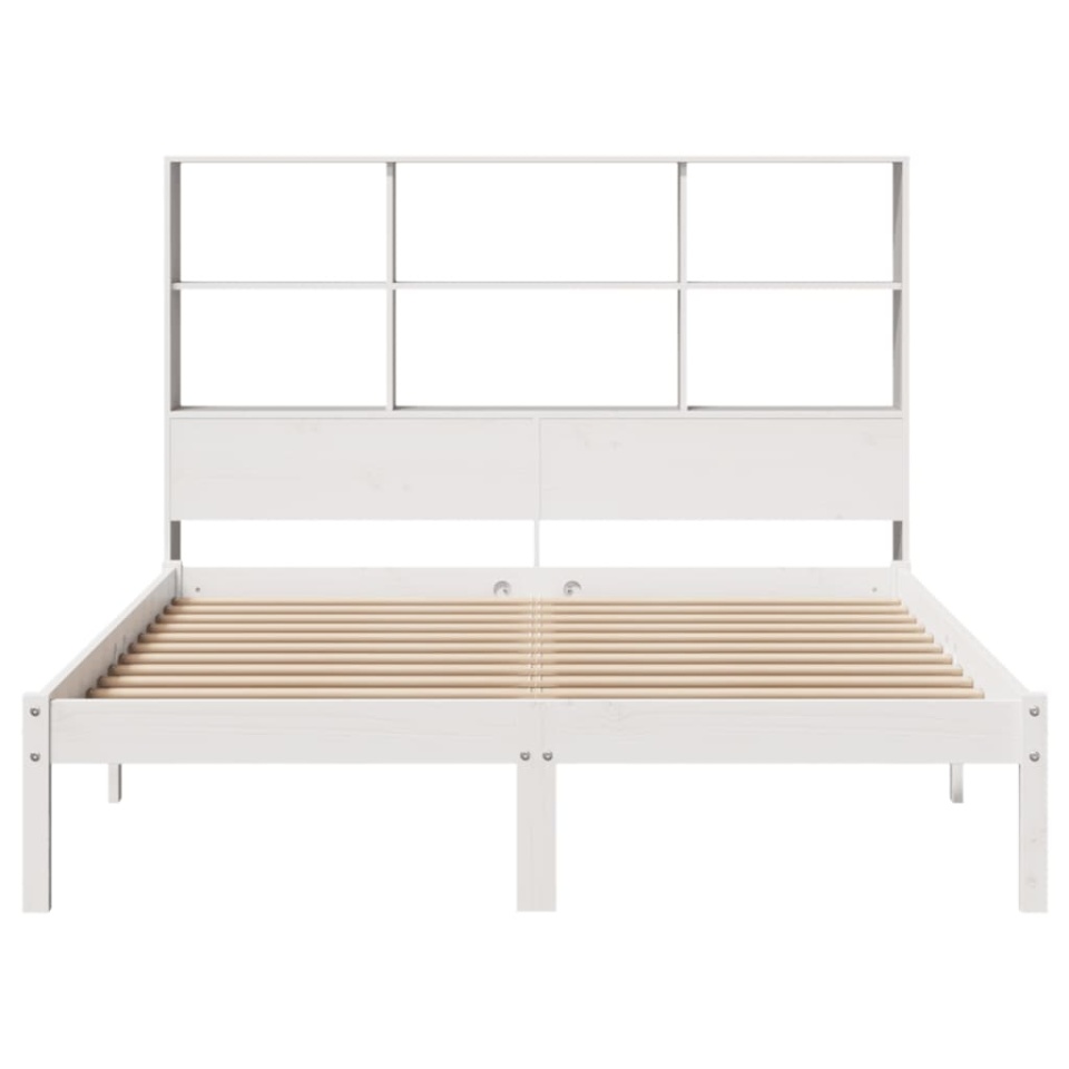 Pat cu bibliotecă fără saltea, alb, 140x200 cm, lemn masiv pin - 3 | YEO