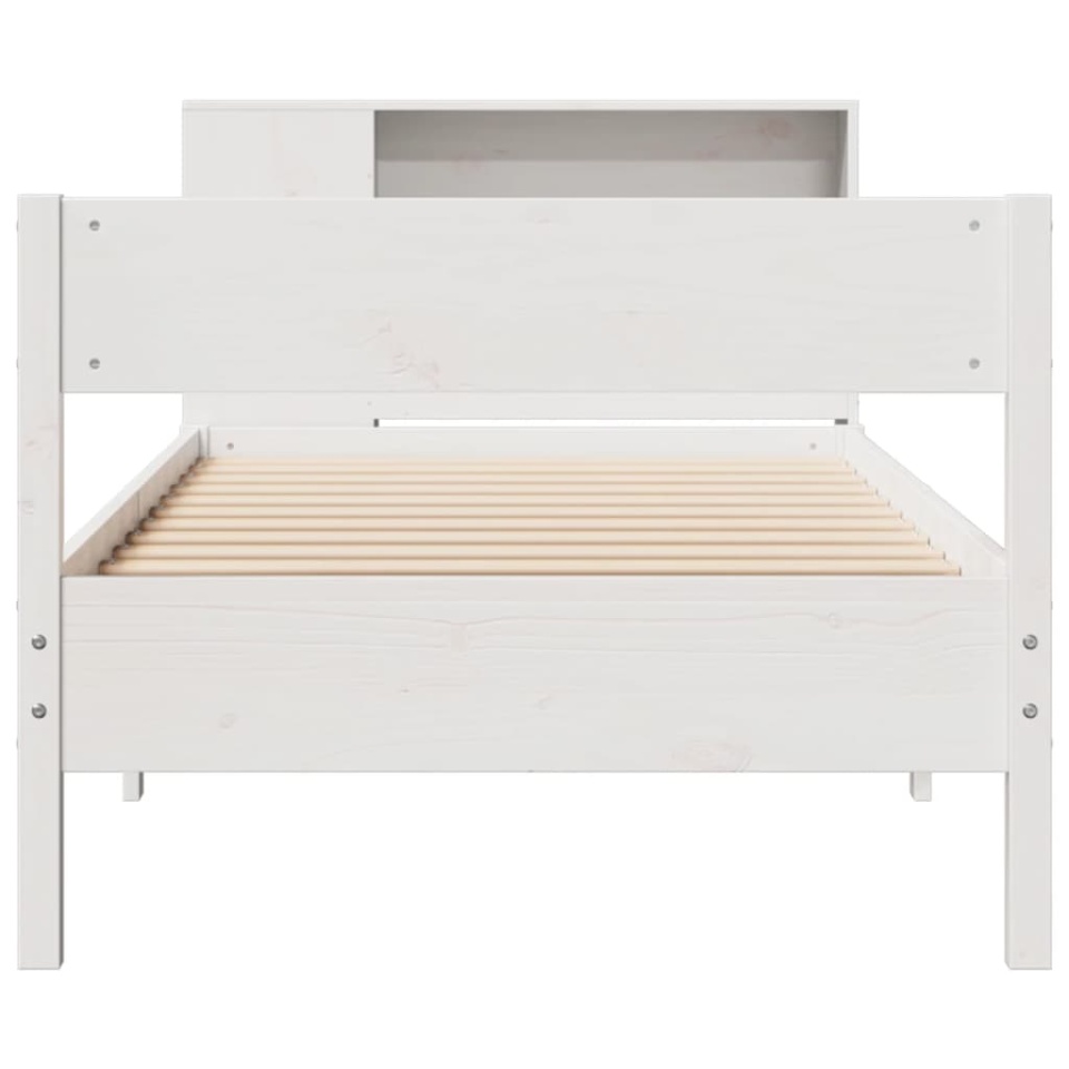 Pat cu bibliotecă fără saltea, alb, 75x190 cm, lemn masiv pin - 3 | YEO