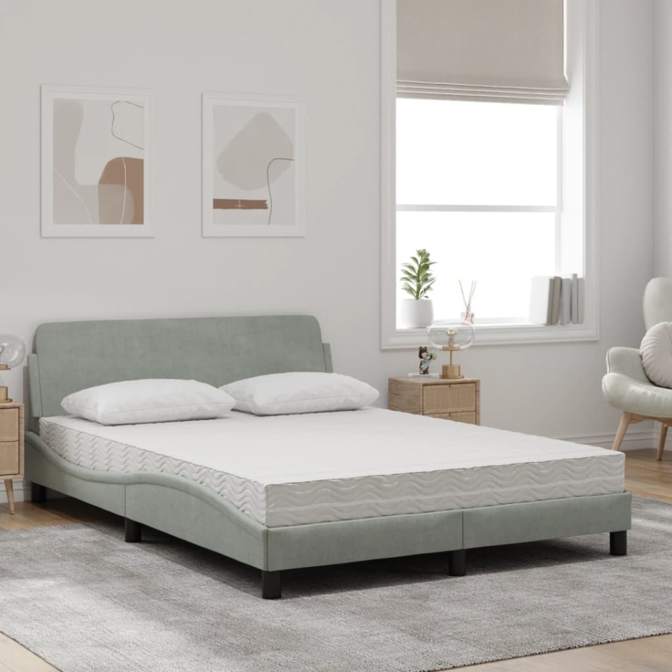 Pat cu saltea, gri deschis, 120x200 cm, catifea - 2 | YEO