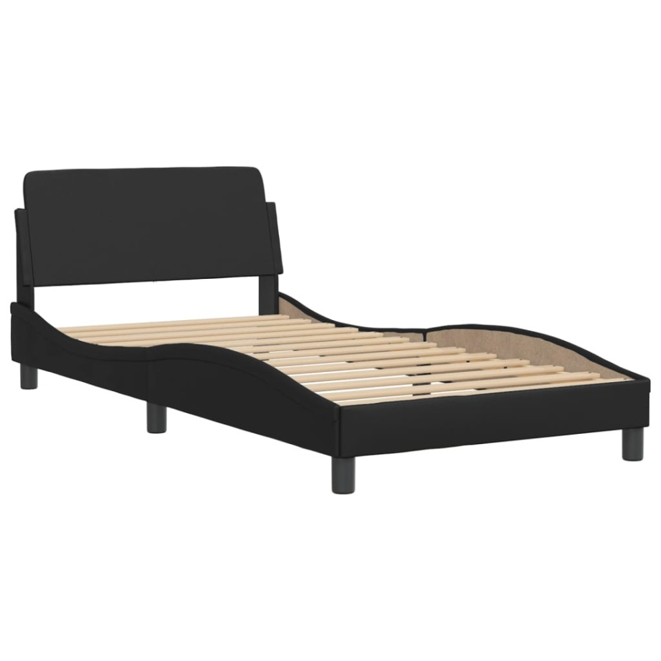 Pat cu saltea, negru, 100x200 cm, piele ecologică - 3 | YEO