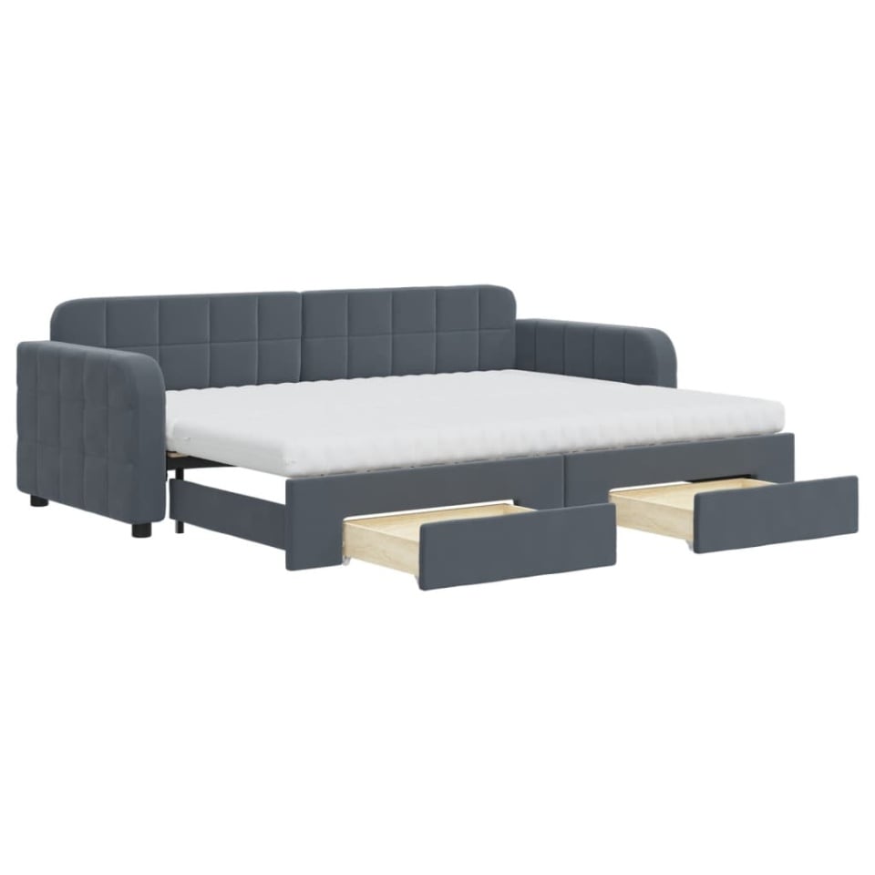 Pat de zi cu extensie și sertare gri închis 80x200 cm catifea - 1 | YEO