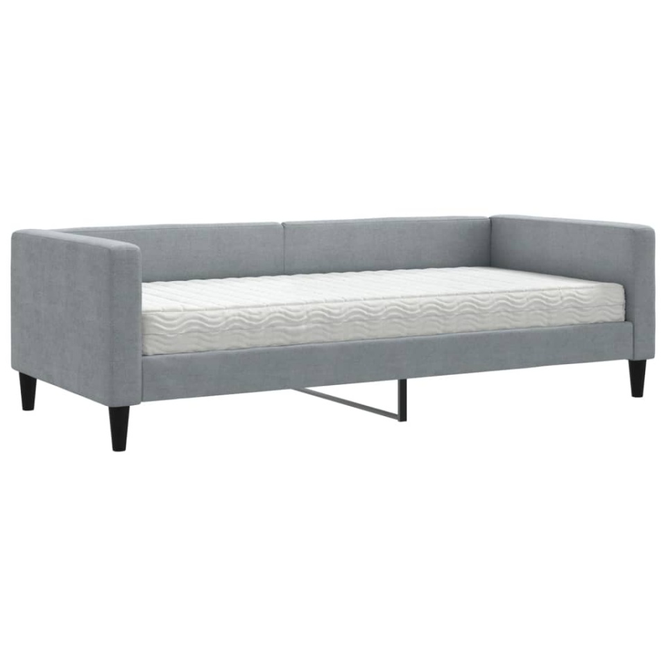 Pat de zi cu saltea, gri deschis, 90x200 cm, textil - 1 | YEO