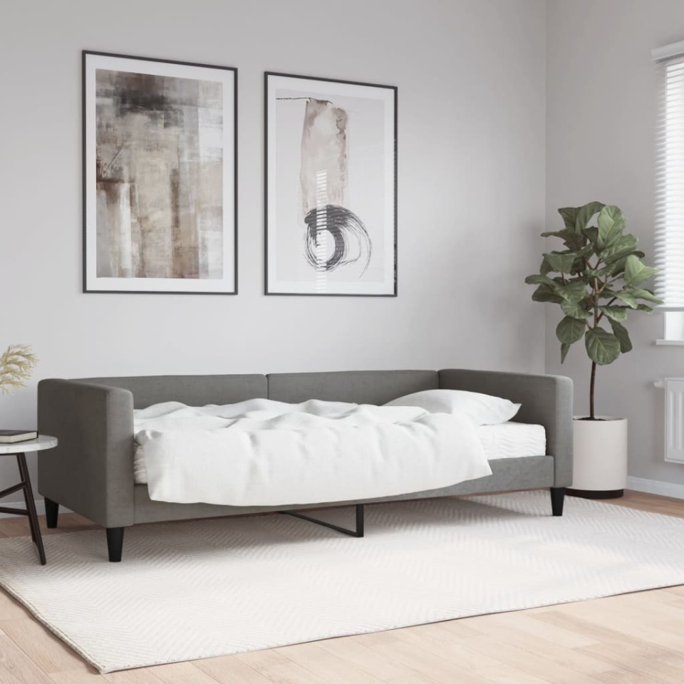 Pat de zi cu saltea, gri închis, 90x200 cm, textil