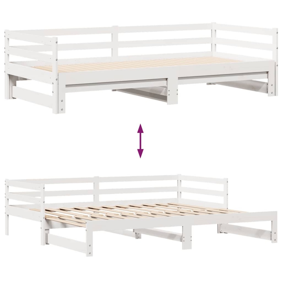 Pat de zi cu sertare, alb, 90x200 cm, lemn masiv pin - 3 | YEO