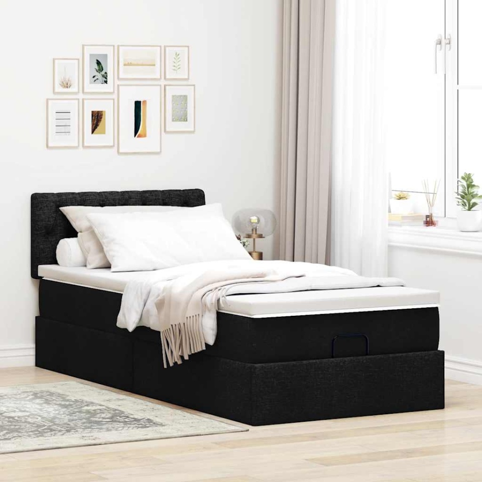 Pat otoman cu saltea negru 100x200 cm stofa - 2 | YEO