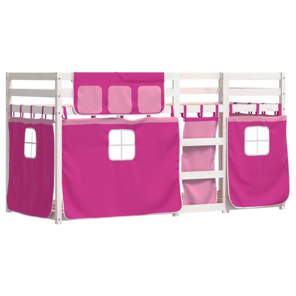 Pat supraetajat cu perdele, roz, 90x190 cm, lemn masiv pin - 2 | YEO