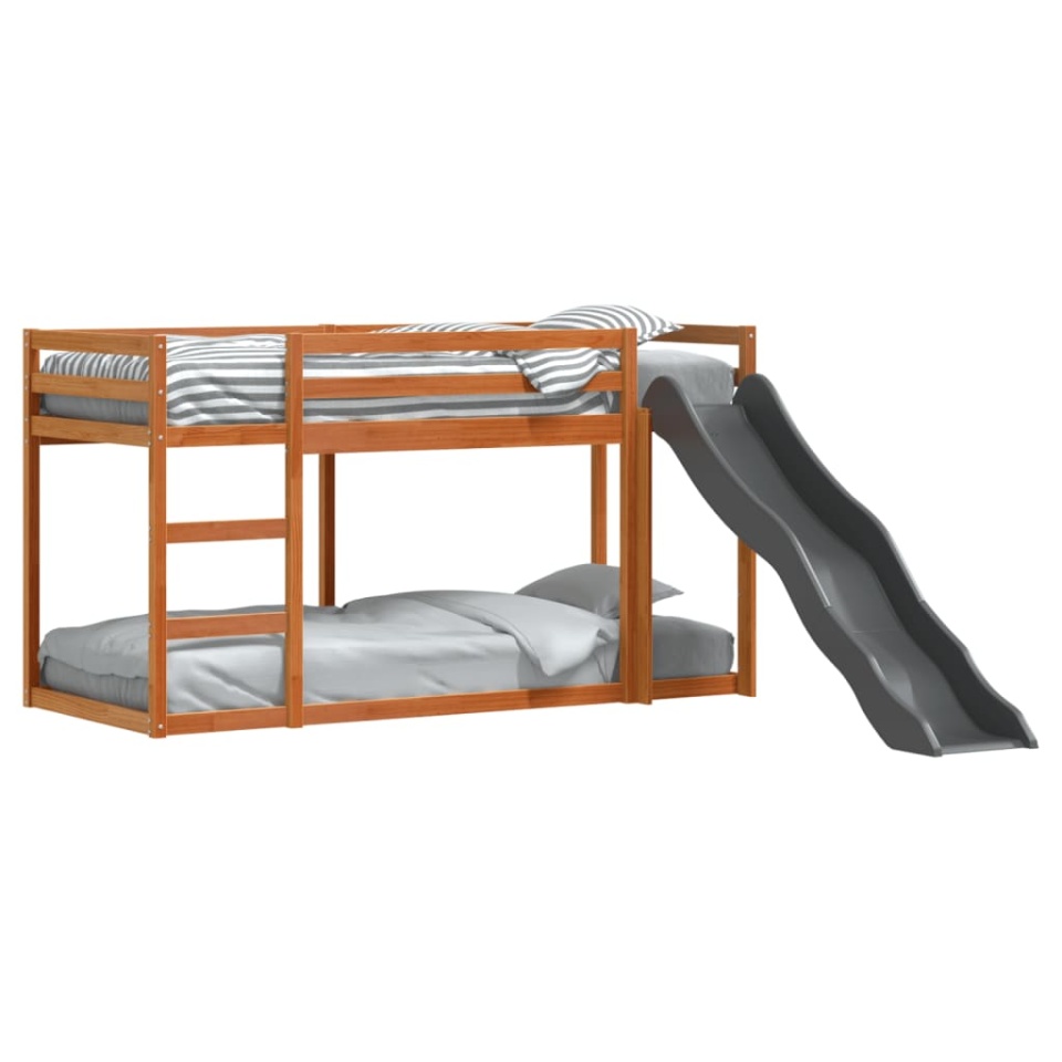 Pat supraetajat cu tobogan/scară maro 90x200 cm, lemn masiv pin - 2 | YEO