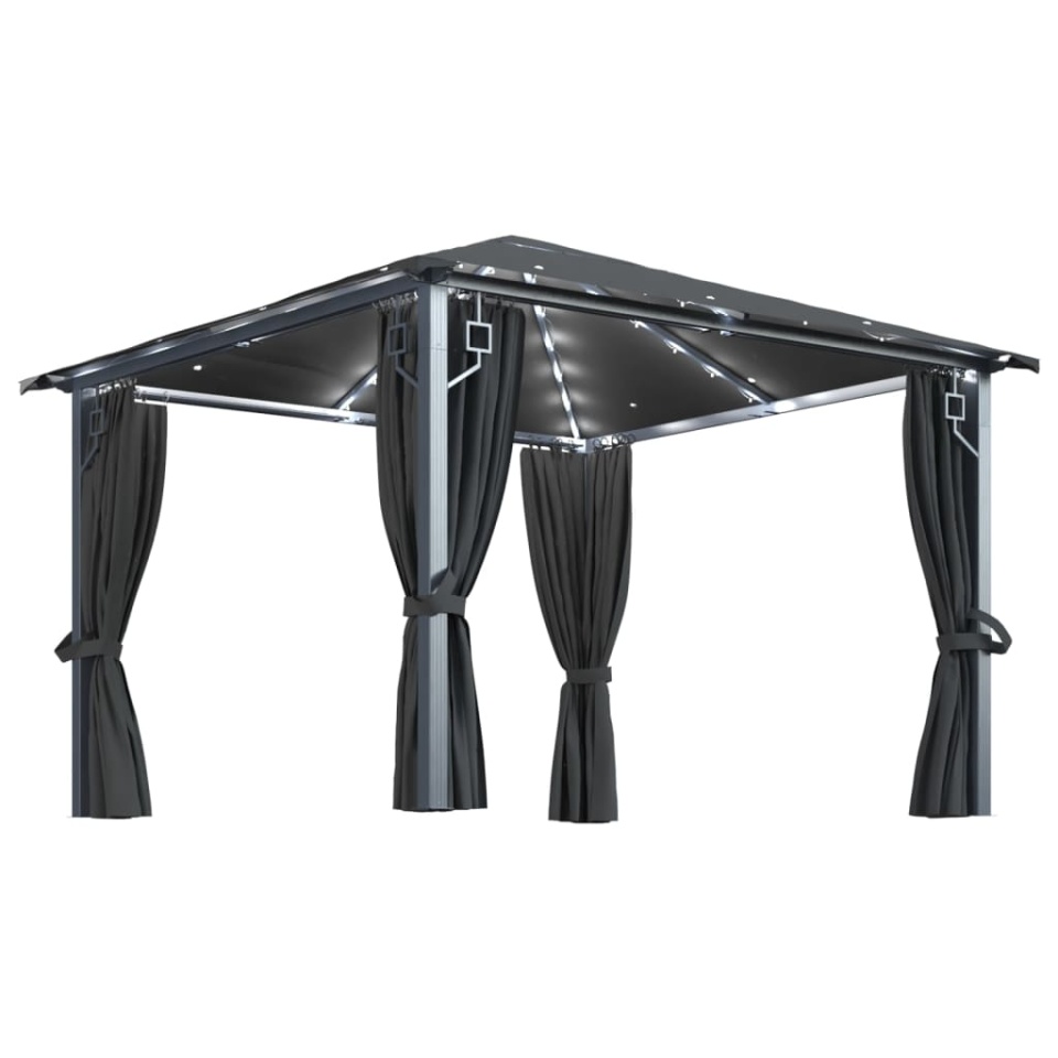 Pavilion cu perdele & șiruri lumini LED antracit 3x3 m aluminiu - 1 | YEO
