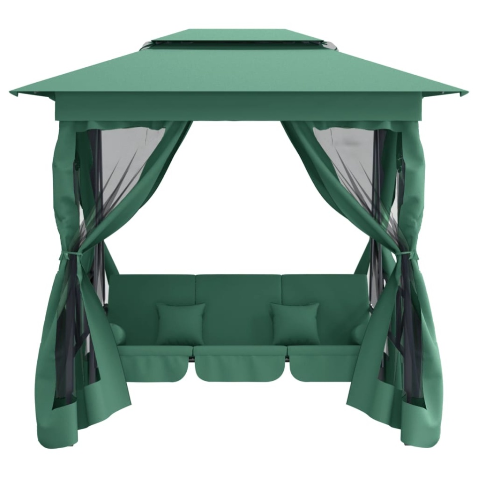 Pavilion de grădină & balansoar convertibil verde textil & oțel - 2 | YEO