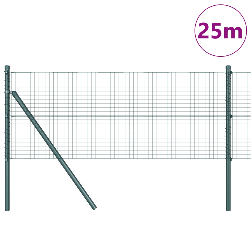 Plasă Sudată pentru Împrejmuire cu 13 Stâlpi Verde 0.8x25 m Oțel - 2 | YEO