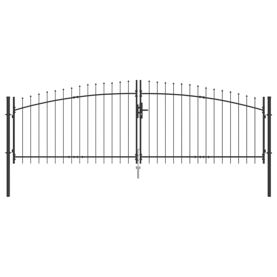 Poarta de Grădină cu Vârf Săgeată Deschidere Dublă Gri 125x400 cm Oțel - 1 | YEO