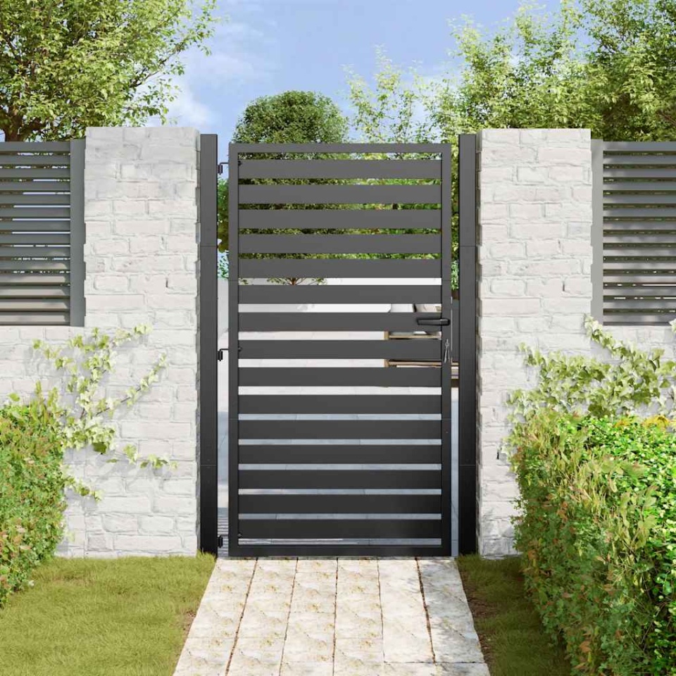 Poarta de gradina incuiata neagra 100x150 cm aluminiu - 2 | YEO