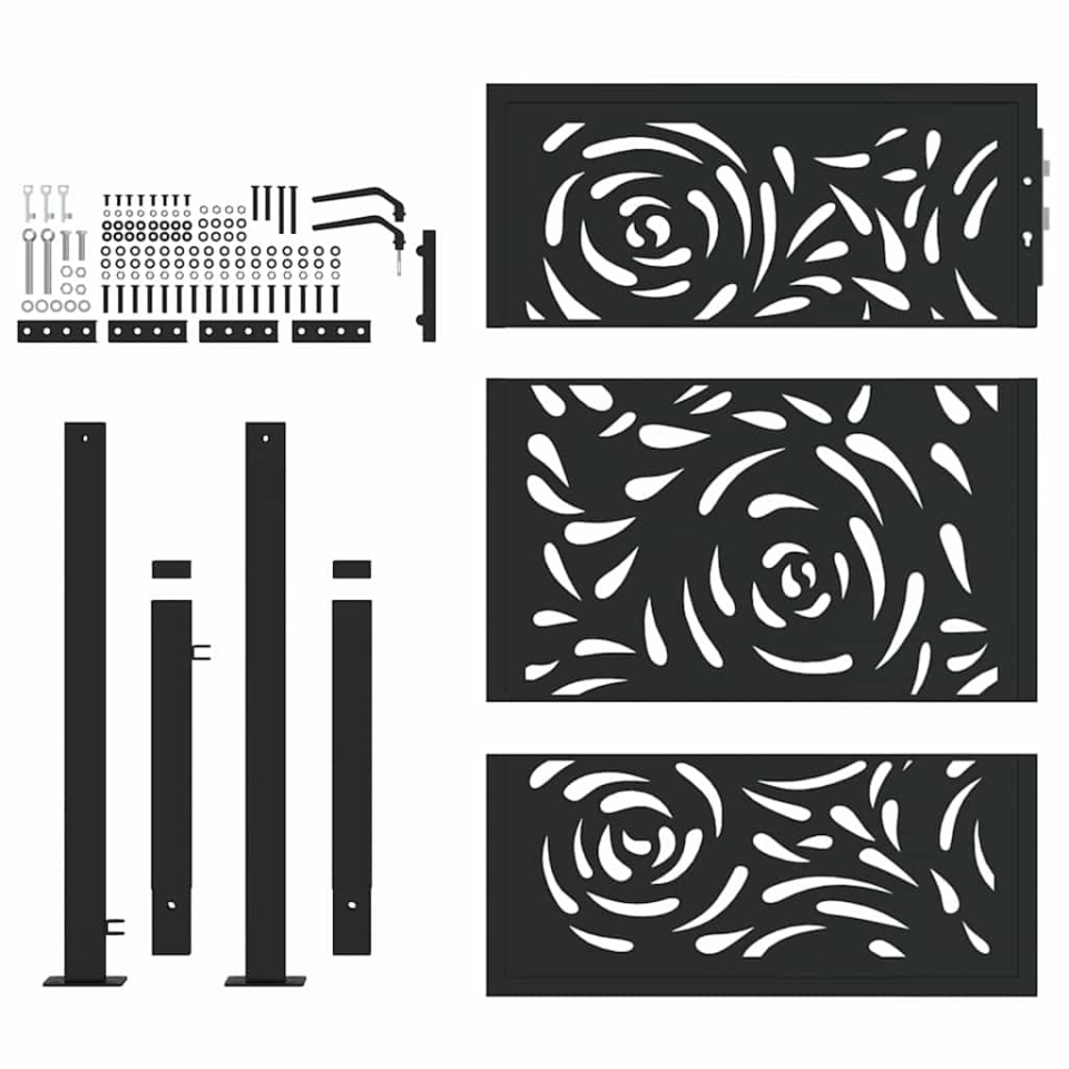 Poarta de gradina neagra 105x130 cm design flacara din otel - 3 | YEO