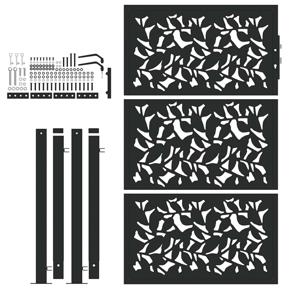 Poarta de gradina neagra 105x155 cm Design cu frunze de otel - 3 | YEO