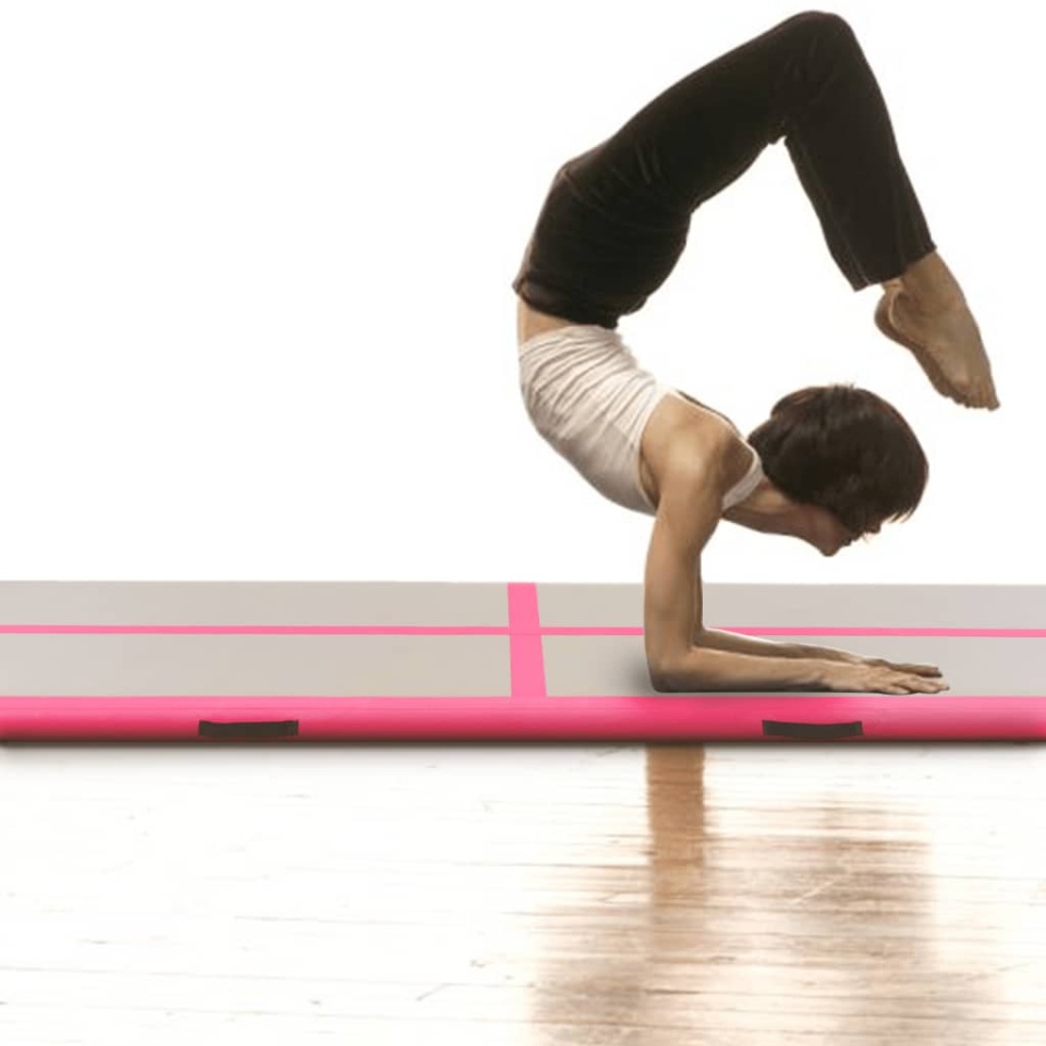 Saltea gimnastică gonflabilă cu pompă roz 400x100x10cm PVC - 1 | YEO