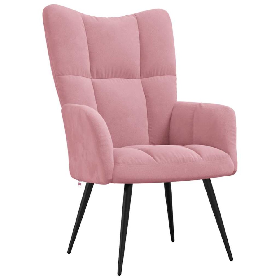Scaun de relaxare cu taburet, roz, catifea - 4 | YEO