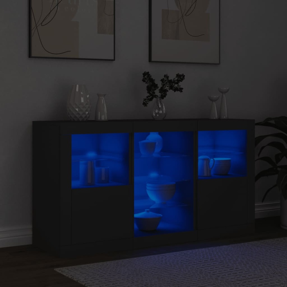 Servantă cu lumini LED, negru, 123x37x67 cm - 3 | YEO