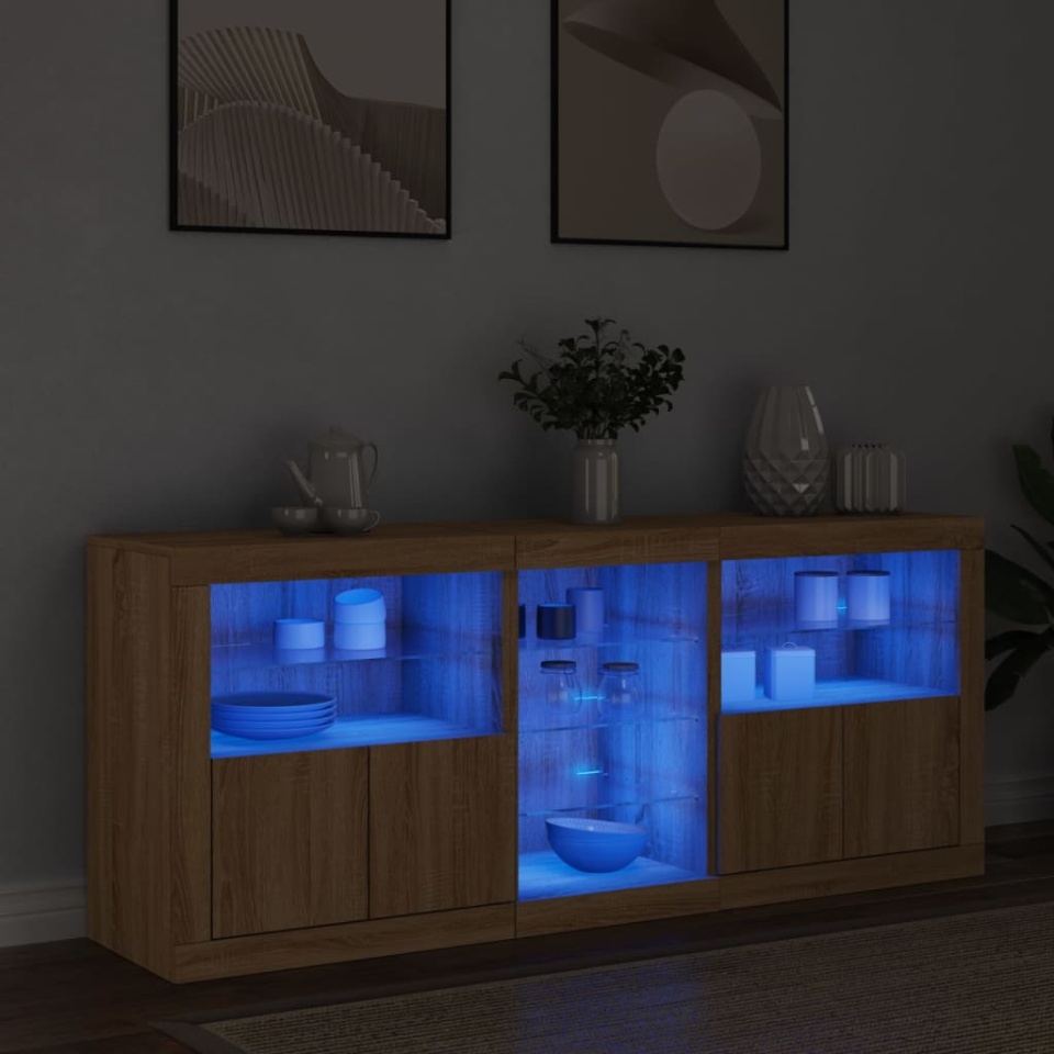 Servantă cu lumini LED, stejar sonoma, 162x37x67 cm - 2 | YEO