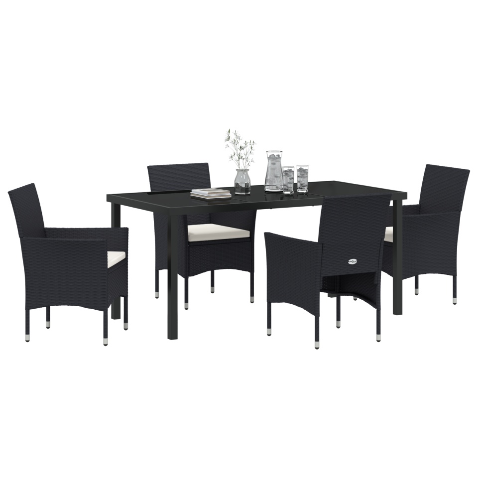 Set 5 Piese Dining Grădină Negru Poliratan - 2 | YEO