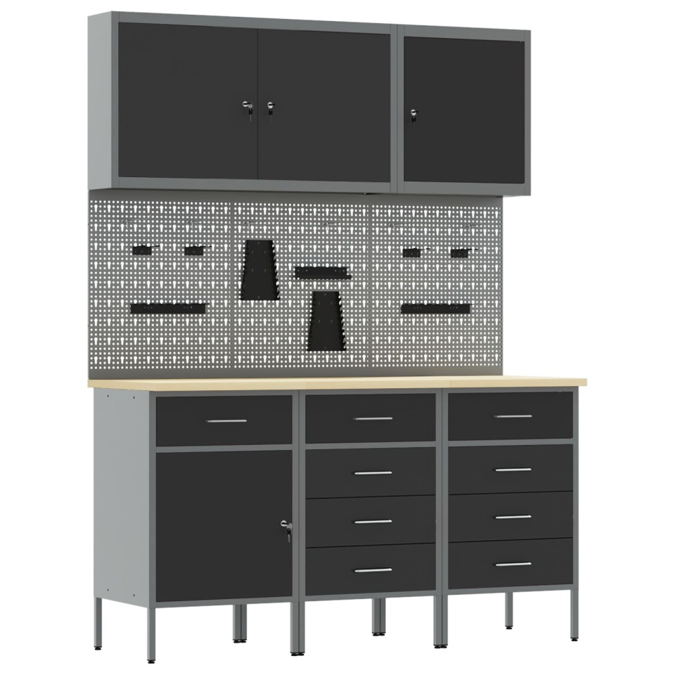 Set banc de lucru 8 piese din oțel negru - 1 | YEO
