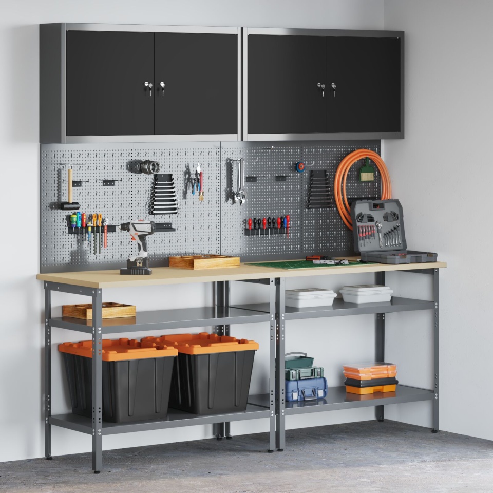 Set banc de lucru 8 piese Gri Oțel