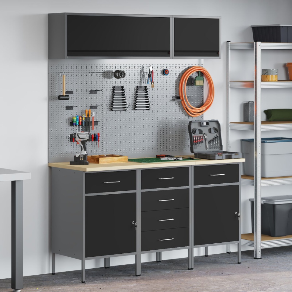 Set Bancă de Lucru 8 Piese Oțel Negru