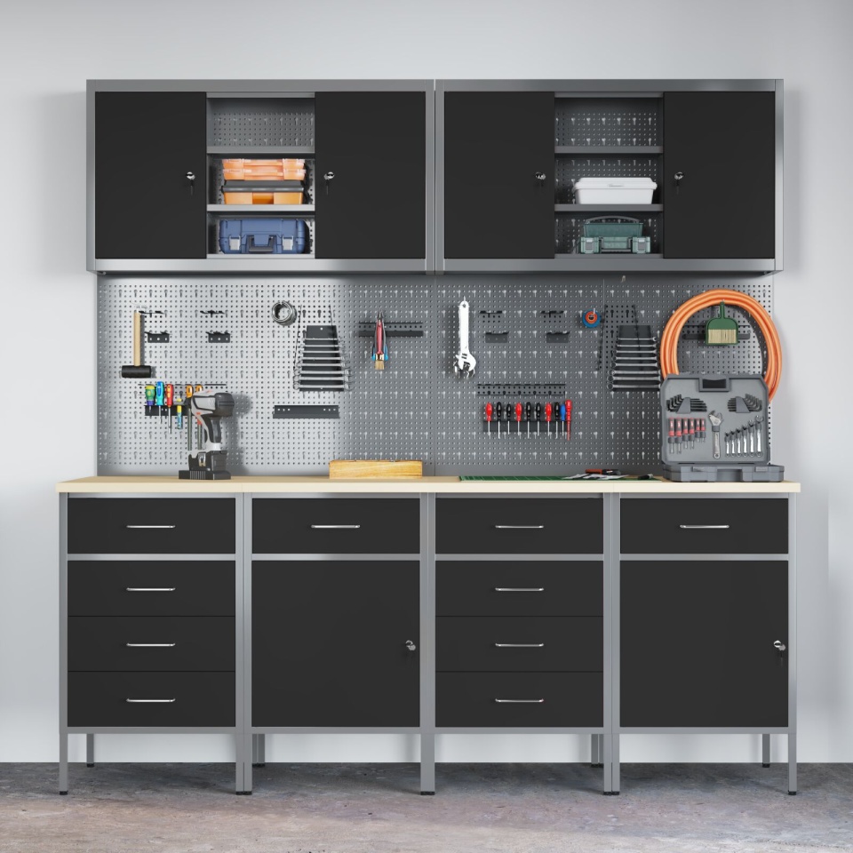 Set birou cu pegboard , 10 piese, MDF și metal negru - 3 | YEO