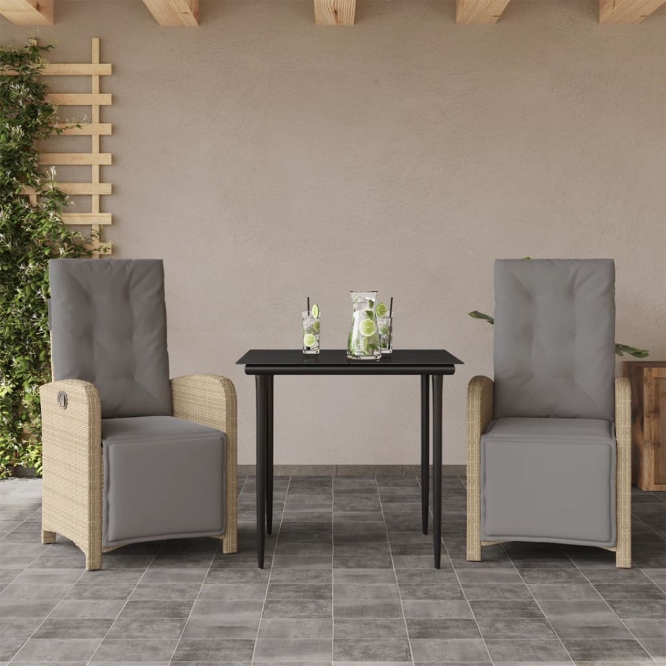 Set bistro cu perne, 3 piese, bej, poliratan