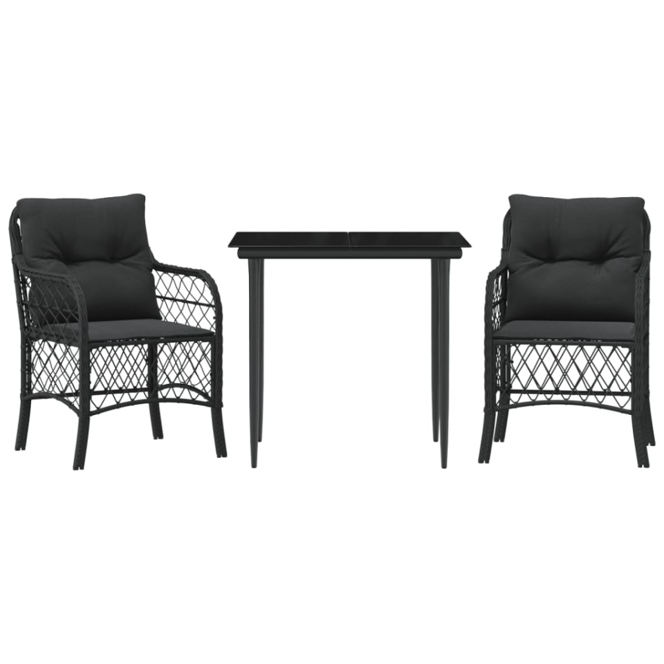 Set bistro cu perne, 3 piese, negru, poliratan - 1 | YEO