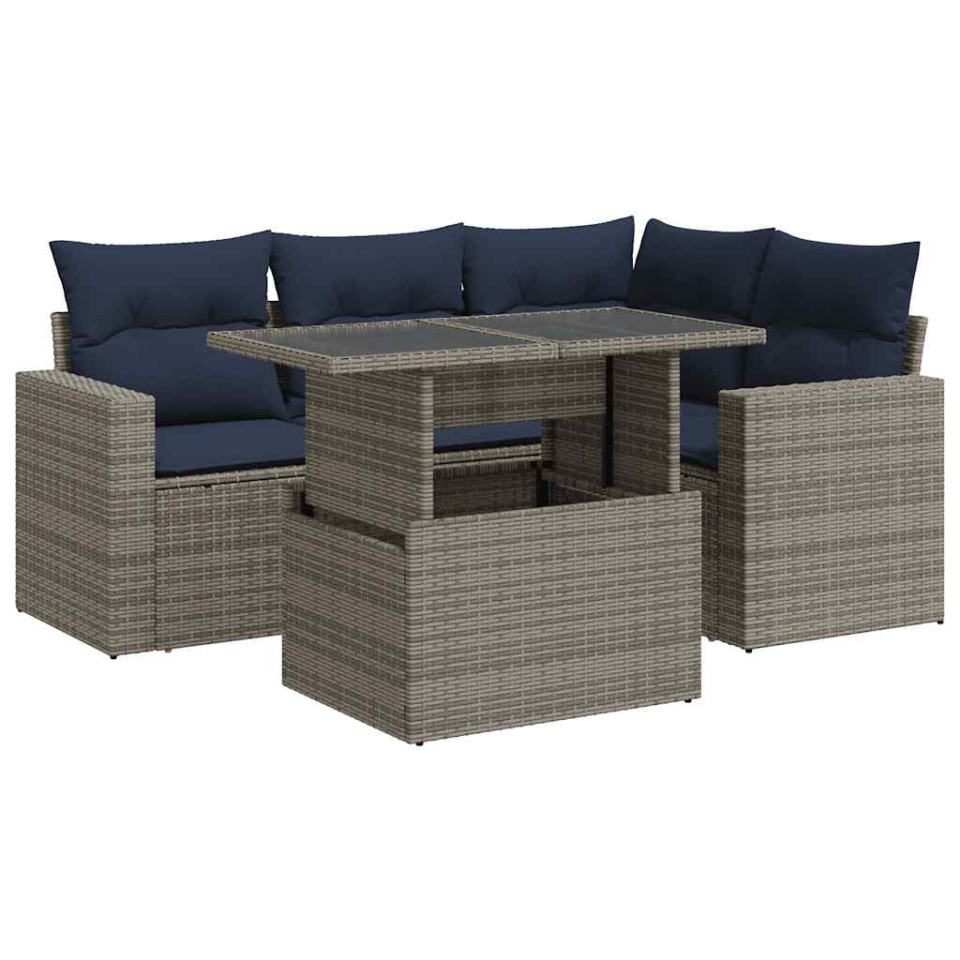 Set canapea de grădină cu perne, 5 piese, poliratan/lemn acacia - 1 | YEO