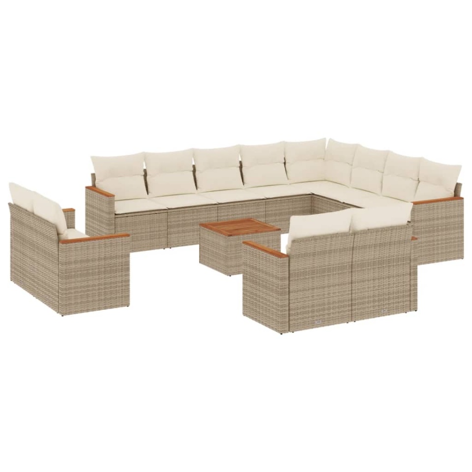 Set canapele de grădină, 13 piese, cu perne, bej, poliratan - 1 | YEO