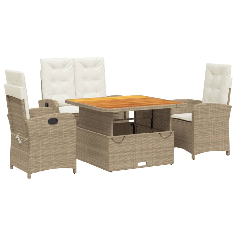 Set canapele de grădină, 4 piese, cu perne, bej, poliratan - 1 | YEO