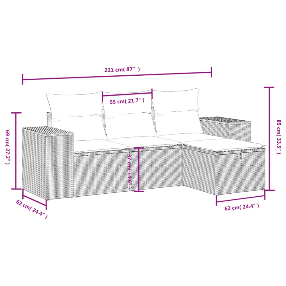 Set canapele de grădină, 4 piese, cu perne, maro poliratan maro - 3 | YEO