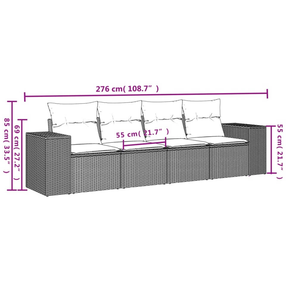 Set canapele de grădină, 4 piese, cu perne, maro poliratan maro - 2 | YEO