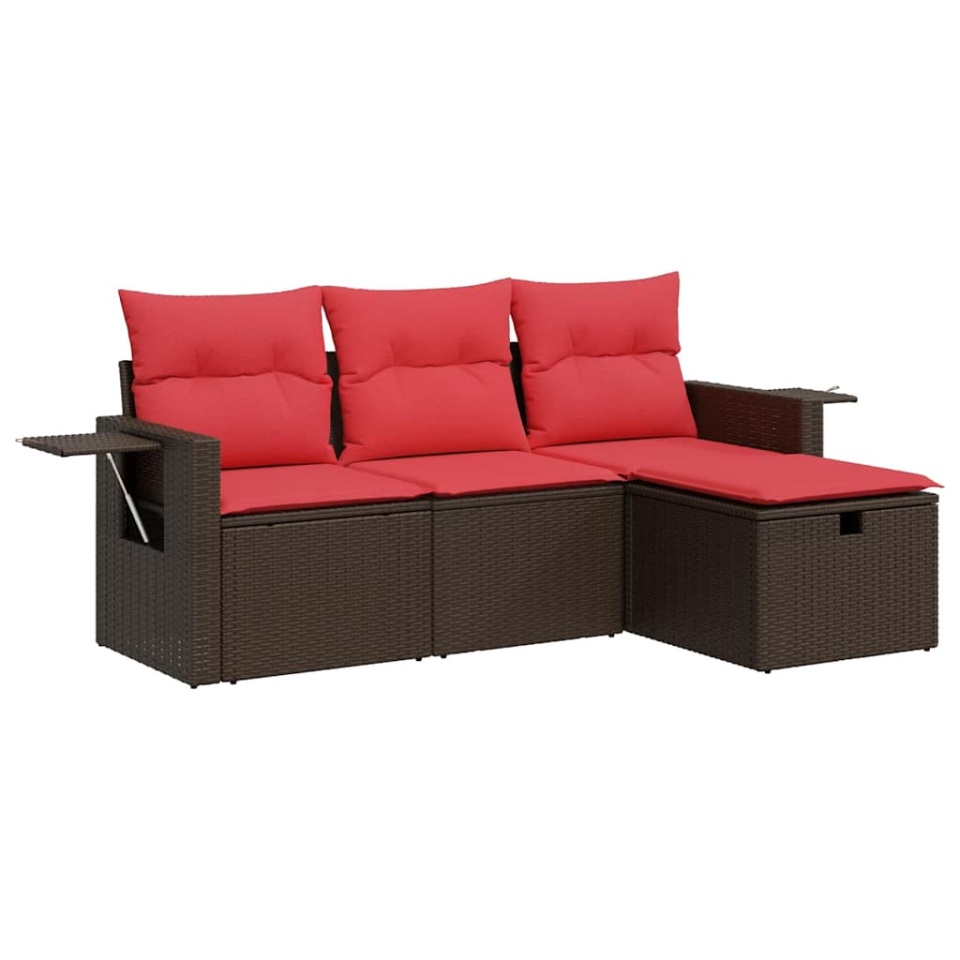 Set canapele de grădină, 4 piese, cu perne, maro poliratan maro - 1 | YEO